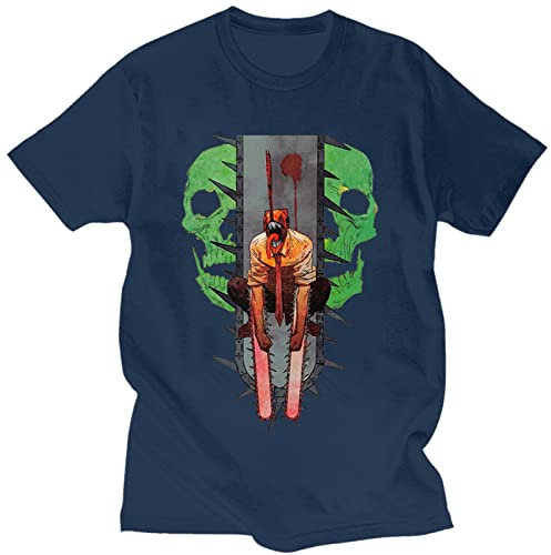 Mens Short Sleeve Crewneck T-Shirt, Chainsaw Man Manga Denji Print Tee Shirt for Unisex, Gifts for Fans, 90S Vintage Tees Tops