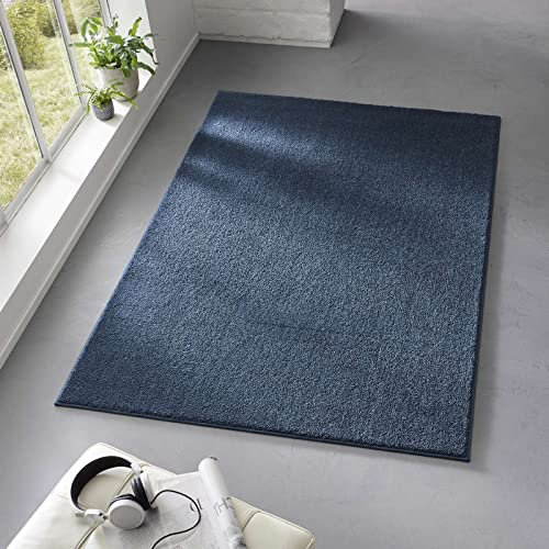 Taracarpet Teppich Kurzflor weicher Designer Uni Bodenbelag Madrid fürs Wohnzimmer, Kinderzimmer, Schlafzimmer und die Küche geeignet Dunkel-Blau 120x170 cm