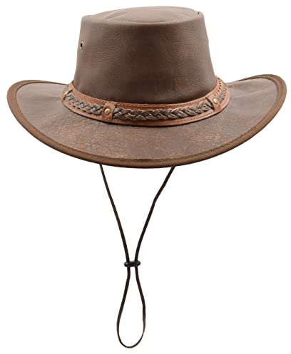 Autentisk läderhatt resenär Bac Pac-kohud cowboy vintage ausie-stil bourke, Brun, XL