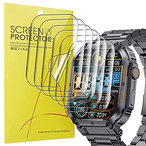 Blueshaweu Lot de 6 protecteurs d'écran pour montre intelligente LIGE Herren Military 5 cm - Couverture complète en TPU transparent - Compatible avec les montres intelligentes militaires LIGE K57