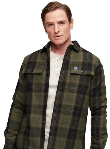 Superdry Wool Miller Overshirt T-Shirt, Roderick Check Olive, XL Homme