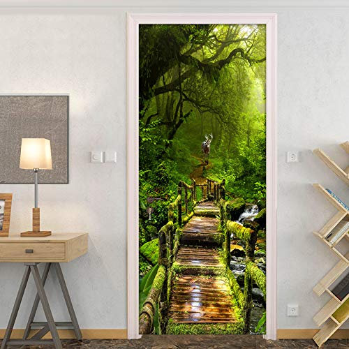 Türtapete Selbstklebend Türposter Grüner Urwald 77X200Cm Fototapete 3D Effekt Türaufkleber Türfolie Poster Tapete Abnehmbar Wandtattoo Für Wohnzimmer Küche Schlafzimmer Dekoration