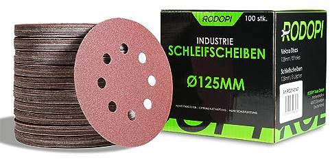 RODOPI RedDevil Schleifpapier 125mm Klett Körnung 40-320 Schleifscheiben für Exzenterschleifer Zirkonium Korund Schleifpads rund 8 Loch Klettscheibe - 100 Stück Mix