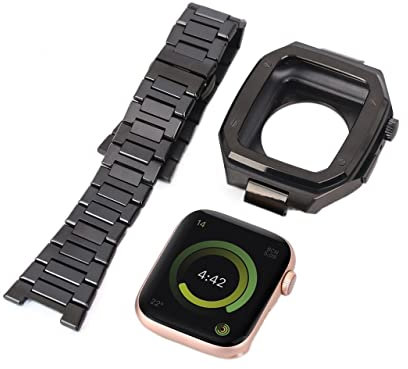 EZZON Boîtier de montre + bracelet pour iWatch 44 mm 45 mm Bracelet en acier pour Apple Watch 8 7 44 mm 45 mm SE Series 6 5 4 4 bracelet 45 mm 44 mm, 45mm For 8/7, Agate