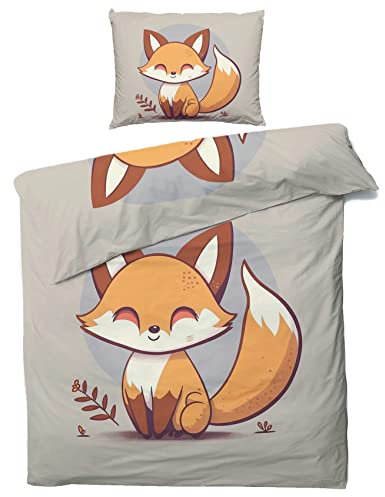 QEODAH Fuchs Bettwäsche 135x200 Winter - Süße Waldtiere Bettbezug 135 x 200 2er Set - Wendebettwäsche & Kissenbezug 80x80 cm - Weiche Mikrofaser Bettwäsche-Sets mit Reißverschluss