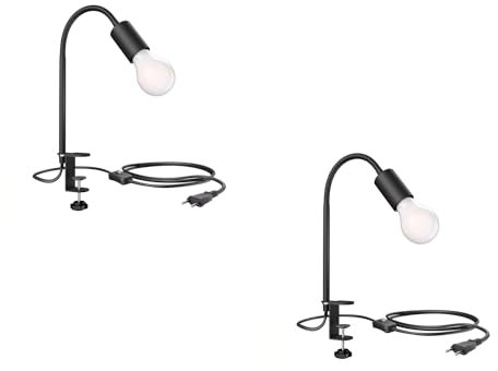 ledscom.de 2 Stück Klemmleuchte LELE mit Schwanenhals, schwarz, inkl. E27 Lampe, Energieeffizienzklasse A, gefrostet (warmweiß, 4W, 935lm)