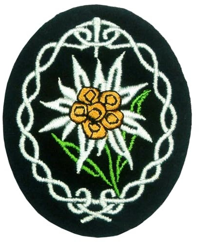 WW2 German Mountain Division Elite Edelweiss Patch (8,9 cm) Militär-Taktik Moral bestickt zum Aufbügeln oder Aufnähen Abzeichen DIY Kostüm Sammlerstück Repro Geschenk Patches