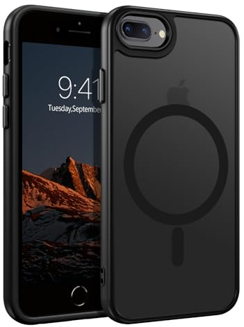 DUEDUE iPhone 7 Plus/8 Plus Magnetic Shockproof Case, Translucent Matte Black Full Body Protective Cover, Compatible with Magsafe, Wireless Charging, Anti-Scratch, Shockproof