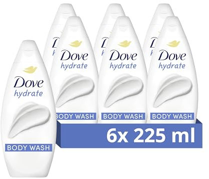 Dove Hydrate Body Wash Body Cleanser shower gel with plant-based moisturisers for softer, smoother skin after one shower 6x 225 ml