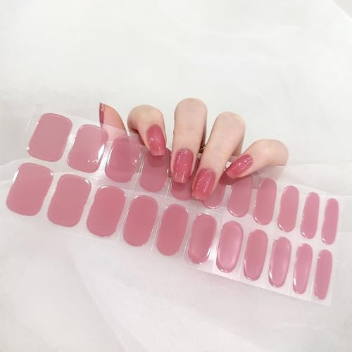 Semi Cured Gel Nail Strips, 22Pcs Self-Adhesive Real Gel Nail Polish Stickers Solid Color Long Lasting Waterproof Gel Nail Wraps with Glossy Gel Finish, Salon-Quality French Manicure Kit - Cream Glow