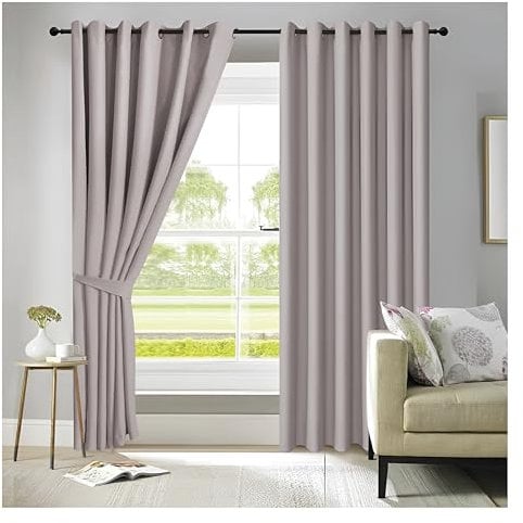 APEX FURNISHINGS Light Grey Blackout Curtains for Bedroom 72 Inch Drop Thermal Insulated Eyelet Curtains & Drapes for Window Treatment & Living Room, 2 Panels (90x72 Inches)