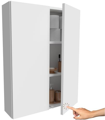 Miradu Badezimmermöbel, badmöbel für kleine bäder mit Push-to-Open-Fronten, Badregal, Apothekerschrank, badezimmerschränke, badschrank schmal hängend, Regal 20 cm tief, (Weiß, 78x60x17)