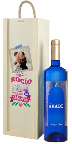 Genérico Caja Regalo Botella de Vino Blanco Personalizada Mamá Caja Regalo Día de la Madre