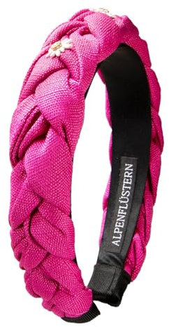 Alpenflüstern Cerchietto per capelli in lino effetto intrecciato e strass bianco nobile Greta – accessorio per capelli da donna antiscivolo, fascia intrecciata per Dirndl (rosa-fucsia) ADV145