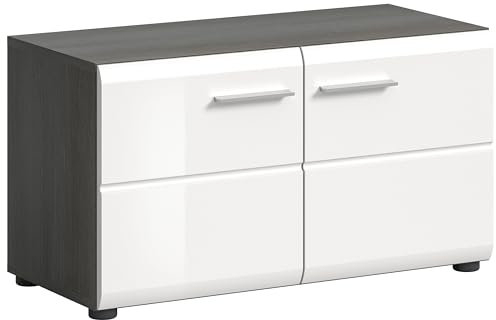 xonox.home Garderobe Salsa Sitzbank Bank Front weiß Hochglanz MDF TZ Front Rauchsilber Nb.,ca.80x44x37 cm