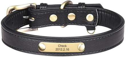 Personalised Leather Dog Collar with Metal Buckle Soft Padded Custom Pet Collars with Custom Name Phone Number Address Plate Vintage Engraved Anti Loss Collar Adjustable for Small Medium Large Dogs