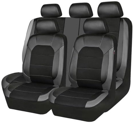 MaKeMoney 9 Stück Auto Sitzbezüge FüR Hyundai Tucson 2015-2024, Leder Sitzschoner Schonbezug Wasserdichter Sitzbezug-Sets Zubehör, B/Black Gray