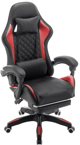 SVITA X-Stream Gamingstuhl Erwachsene Bürostuhl mit Fußstütze Chefsessel ergonomisch Kopfstütze Lendenkissen gepolstert Rot