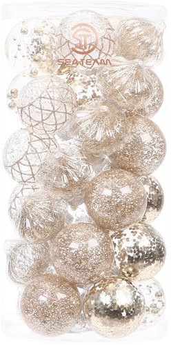 Sea Team 31 Stück sortierte klare Weihnachtsschmuck, transparente Weihnachtskugel-Ornamente, Champagner