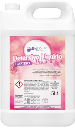 Detersivo Lavatrice Liquido Professionale Profumato 5 Litri Detersivo Bucato A Mano e Lavatrice Concentrato 100 Lavaggi Protegge e Cura i Tessuti (Petali di Rose)