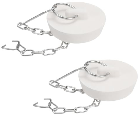 sourcing map 2Pcs Tub Stoppers, Rubber Bathtub Stoppers 41-45mm, White | Kitchen Sink,Drain Stopper,Bathroom Drain Plug,with Pull Ring and Stainless Steel Chain