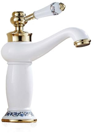 MocArt 60102 Retro Mischer Wasserhahn, Badezimmer-Waschtischarmatur, Warm und Kaltwasserhahn, Keramik Ventilkern, Blau-weißer Porzellangriff, Wassereinsparung und Umweltschutz (weiße Farbe)
