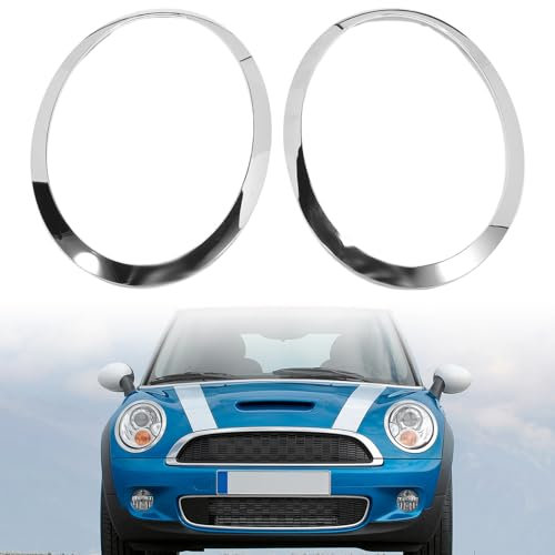 1 Paar Mini Scheinwerfer-Zierring, Kfz-Scheinwerferabdeckungen, Blenden-Ersatzzubehör, Scheinwerferabdeckungsleisten Kompatibel mit BMW Mini Cooper Aufkleber R55 R56 R57 R58 R59 2007-2015 (Silber)