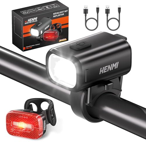 HENMI Fahrradlicht Set,USB Aufladbar Fahrradbeleuchtung Set,Stvzo Zugelassen Fahrradlicht vorne, Fahrrad Rücklicht mit Reflektor, IPX5 Wasserdicht