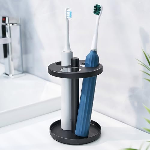Electric Toothbrush Holder Stand for Bathroom: Stainless Steel Ventilated Organizer with Slots for Electric Toothbrushes & Razors, Black