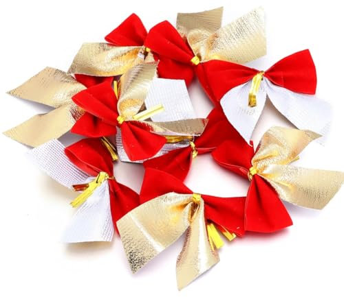 Wisafory 30 Stück Weihnachten Schleifen Glitzer Klein Schleifen Weihnachtsbaum Schleifen Mini Weihnachtsbaum Bögen 5.5 * 5cm für Kunst Handwerk Weihnachtsbaumschmuck Weihnachtskranz Rot+Gold