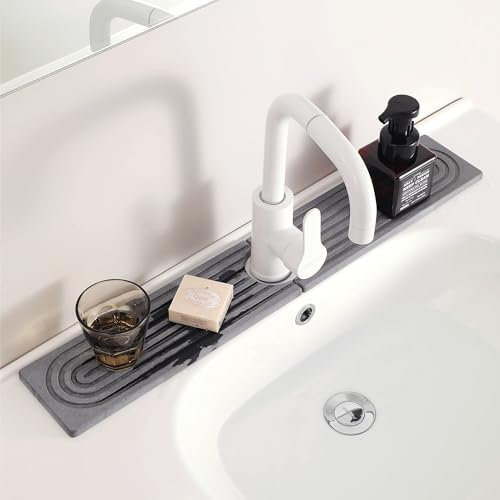 61 cm längere Wasserhahnmatte für Küchenspüle, Kieselsteine, super schnell trocknend, Stein-Wasserhahn-Matte für Küchenspüle, Spritzschutz, Waschbecken, Steine, schnell trocknend um Armaturen, Steine