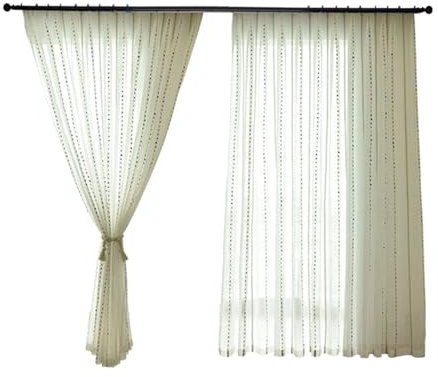 Wycian Vorhang Gardinen 2er Set Weiß Bunt Voile mit Regenbogenstreifen H183 x B137 cm (2er Pack) Gaze