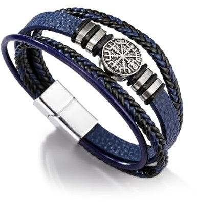 Dreamtimes Vichingo Vegvisir Pirata Bracciale Vintage con Simboli Norreni e Bussola Runica - Gioielli Vichinghi Scandinavi