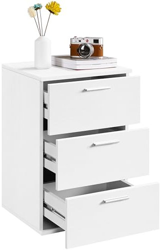 Soberine Comodino Camera da Letto con 3 Cassetti Tavolino da Notte in Legno Mobile da Letto Portaoggetti 60 x 40 x 35 cm Salvaspazio per Soggiorno Bianco/1