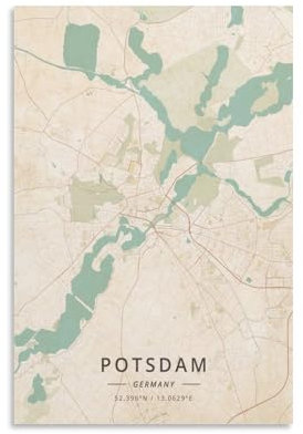 LZTEN Potsdam Deutschlandkarten-Poster, Vintagedruck, Leinwand, Wandkunstdruck, Poster für Zuhause, Schule, Büro, Dekoration, ungerahmt, 40 x 60 cm