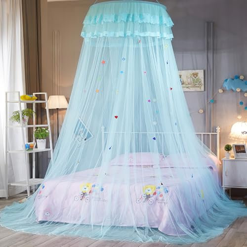 Voici et Voila Grand Ciel de Lit Bébé Moustiquaire Princesse Lit Ciel de Lit Enfant Bleu Moustiquaire Lit Décoration Chambre Fille Garcon Tente Ciel Lit