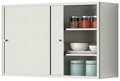 TWHZSAI Garagenschrank mit Schiebetür zur Wandmontage aus Edelstahl mit abnehmbaren Regalen, Aufbewahrungsmöglichkeit für Küche und Bad (Silber 60 x 40 x 20 cm)