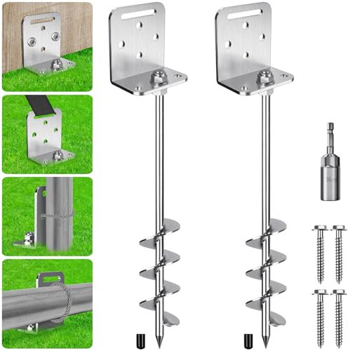 BeneLabel Tent Peg Heavy Duty, 67cm Ground Anchor Screw Trampoline Stake 2pcs Metal Climbing Frame Earth Sand Spiral 5cm Wind Storm Spike for Swing/Camping/Shed/Dog/Carport/Canopy with Fixed Plate