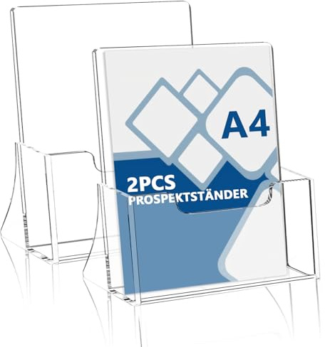 Bocguy 2 Stück Prospektständer, DIN A4 Tisch-Prospektständer, Acryl Transparenter Flyerständer Freistehende Prospekthalter für Counter Büro Restaurant Rezeption (A4)