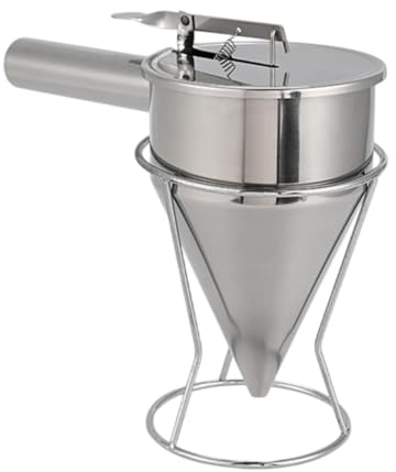 Fenteer Pancake Batter Dispenser Stainless Steel Funnel Candle Wax Pourer with Stand Cake Dispenser for Octopus Balls Making Dessert, Mouth 10mm