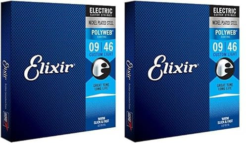 Cordes Elixir® pour guitare électrique avec revêtement POLYWEB®, Custom Light (.009-.046) (Lot de 2)