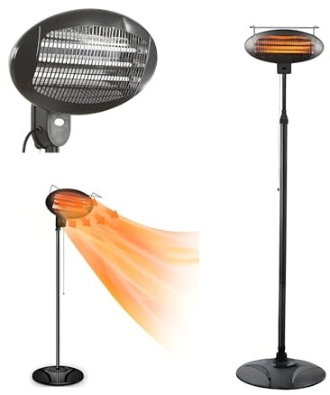 2000W Electric Patio Heater with Adjustable Heat Angle and Height Adjustable Stand | 3 Energy Efficient Heat Settings | Freestanding Portable Heater for Outdoor Lawn and Garden