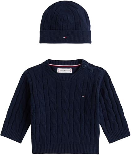 Tommy Hilfiger Newborn CABLE CREW WITH BEANIE KN0KN02158 BLUE (Dark Night Navy) 12 Month