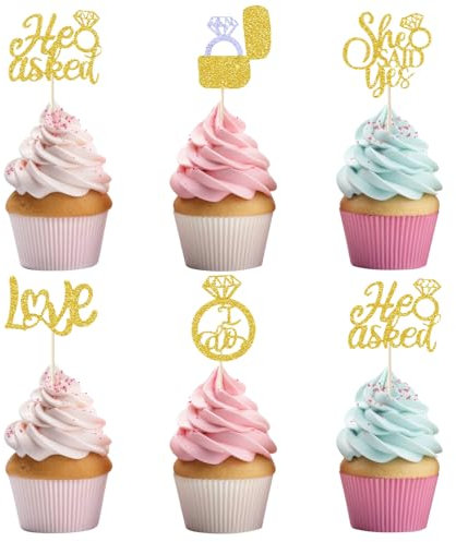 10 Pcs Bride To Be Cupcake Toppers, Gold Glitter I Do Love Diamond Ring Cupcake Topper for Bridal Shower Wedding Engagement Bachelorette Party Y8HLXDGCP