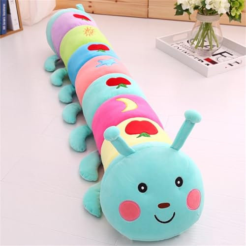 AQCQDQ Raupe Kuscheltier, Weiches Süßes Buntes Raupenspielzeug, Raupe Stofftier, Weiches langes Wurfkissen, Geschenk für Kinder Mädchen Jungen (90 cm,Grün)