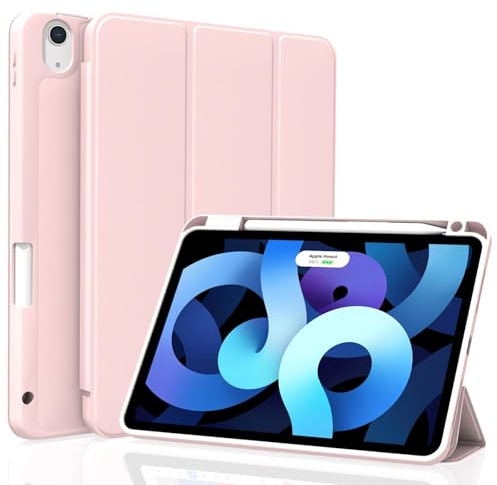 TXWLLIU Custodia per iPad Air 11 Pollici M3/M2 2025/2024 e iPad Air 10,9 Pollici 5a/4a Generazione 2022/2020 con Portapenne, Cover Trifold con Auto Sonno/Veglia, Rosa
