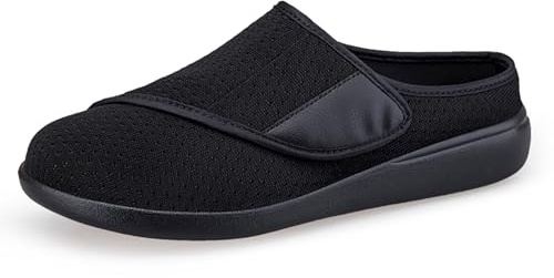 Yeeteepot Hausschuhe Damen Herren Verstellbare Schuhe Klettverschluss Sandalen Leichte Weit Walkingschuhe Slip On Pantoffeln Schwarz 43 EU