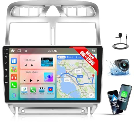 8 Core 6+128G Android 15 Radio Coche para Peugeot 307 307CC 307SW 2002-2013 con Carplay Android Auto Pantalla Radio Coche 9 Pulgadas con Bluetooth WiFi GPS FM/RDS 32EQ SWC Cámara de Marcha & Mic
