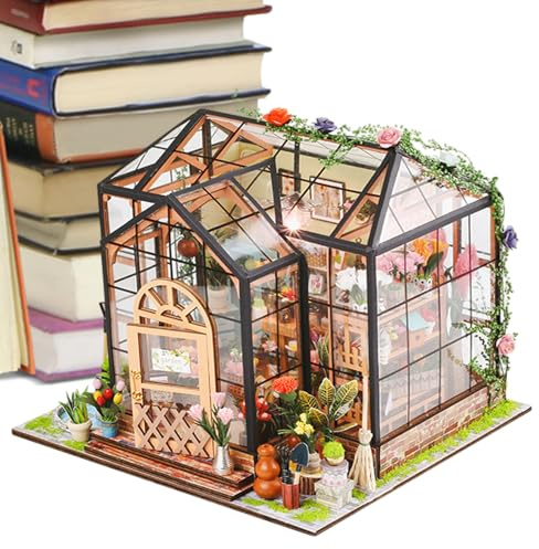 Miniature House Kits - Handmade Wooden Model Greenhouse Furniture and Tool Glue for Creative DIY