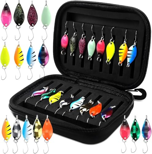 Spoons Forelle Set, 16 Stück Forellenköder, Kunstköder Spinner Blinker Angeln, 2.5g/3.5g/5g Forellen Spoon, Angelzubehör mit Aufbewahrungsbox, Forellen Köder Set für Forelle Barsch Hecht Zander